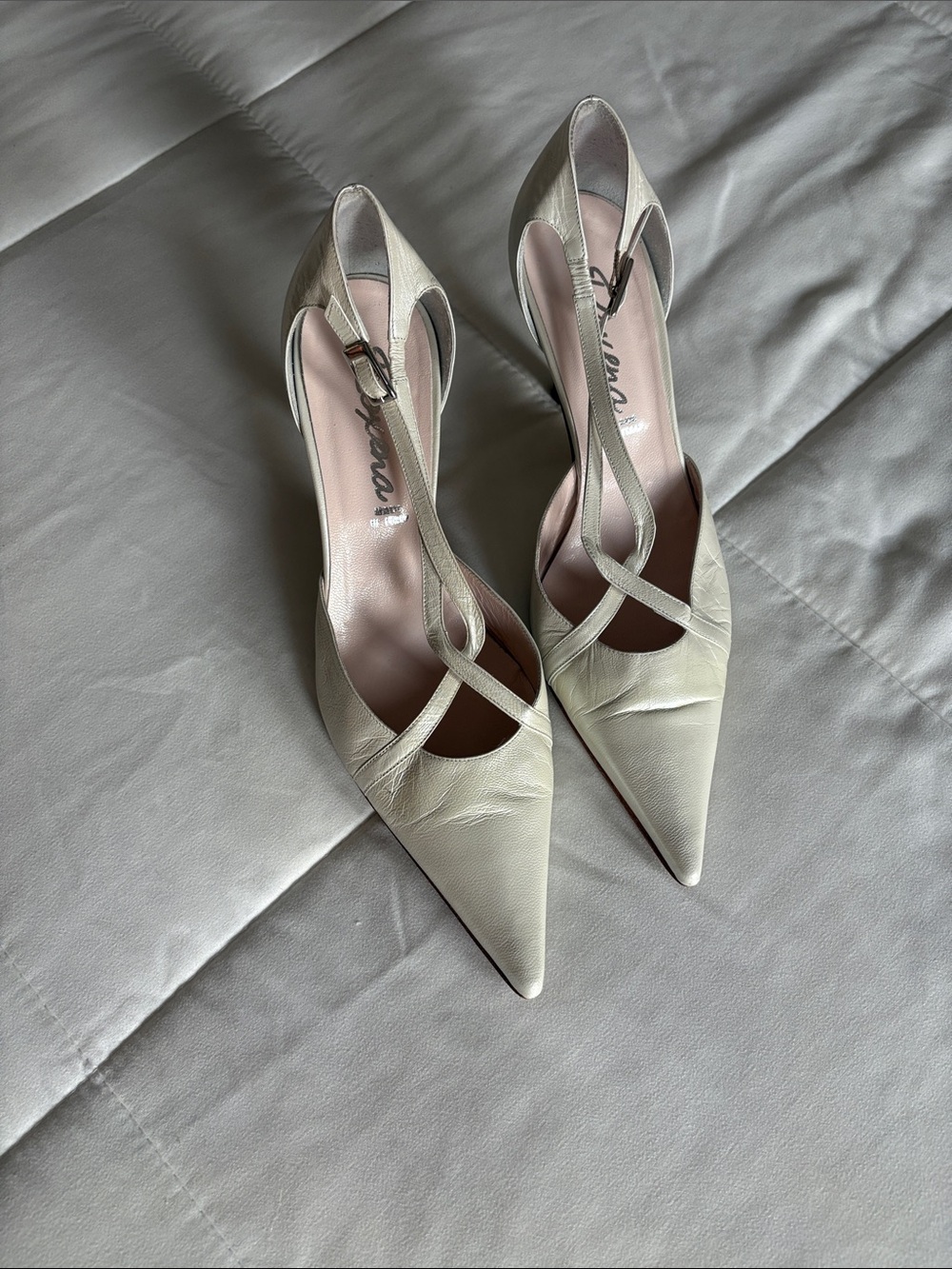 Pointed Toe Strappy Heels in Ivory - Women Shoes